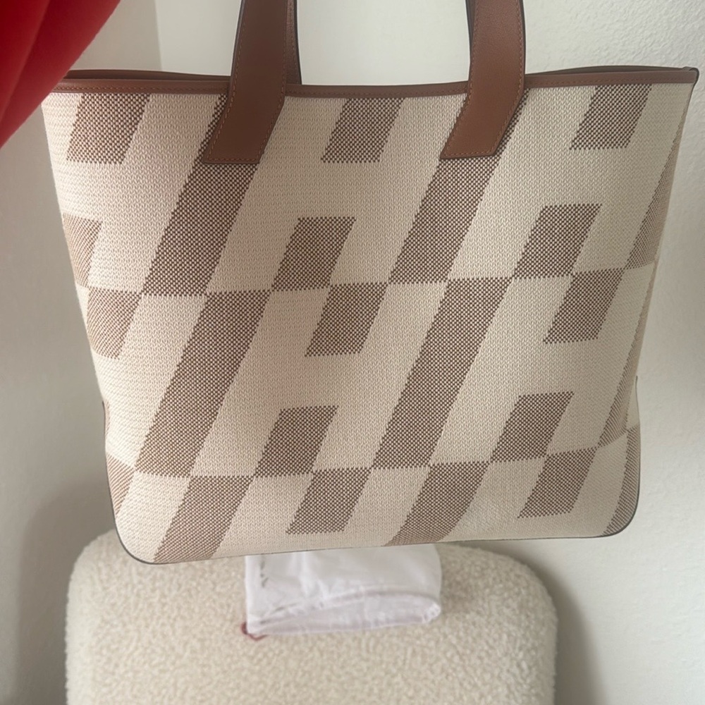 Beautiful like new Brown and Cream Hermes Tote Bag canvas leather RARE